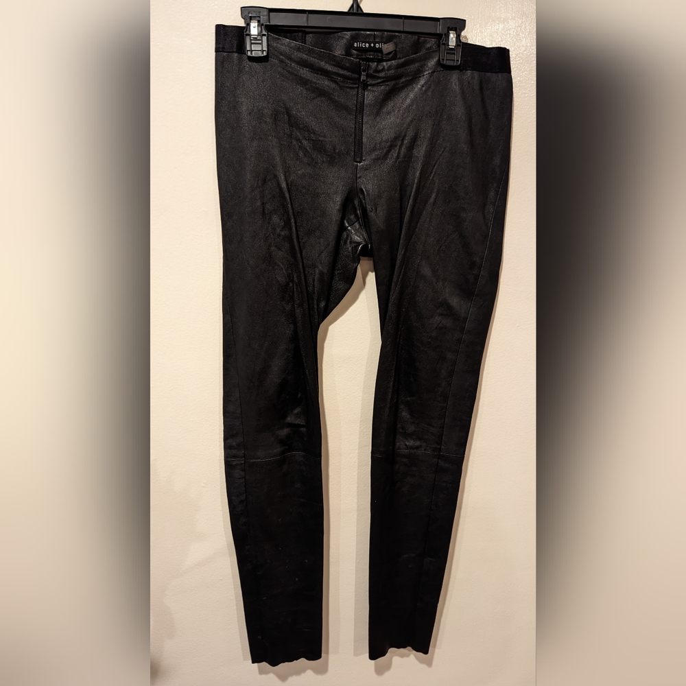 Alice + Olivia Black Front-zip Leather Leggings